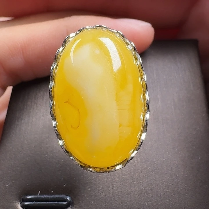 蜜蜡银S925镶嵌戒指戒指