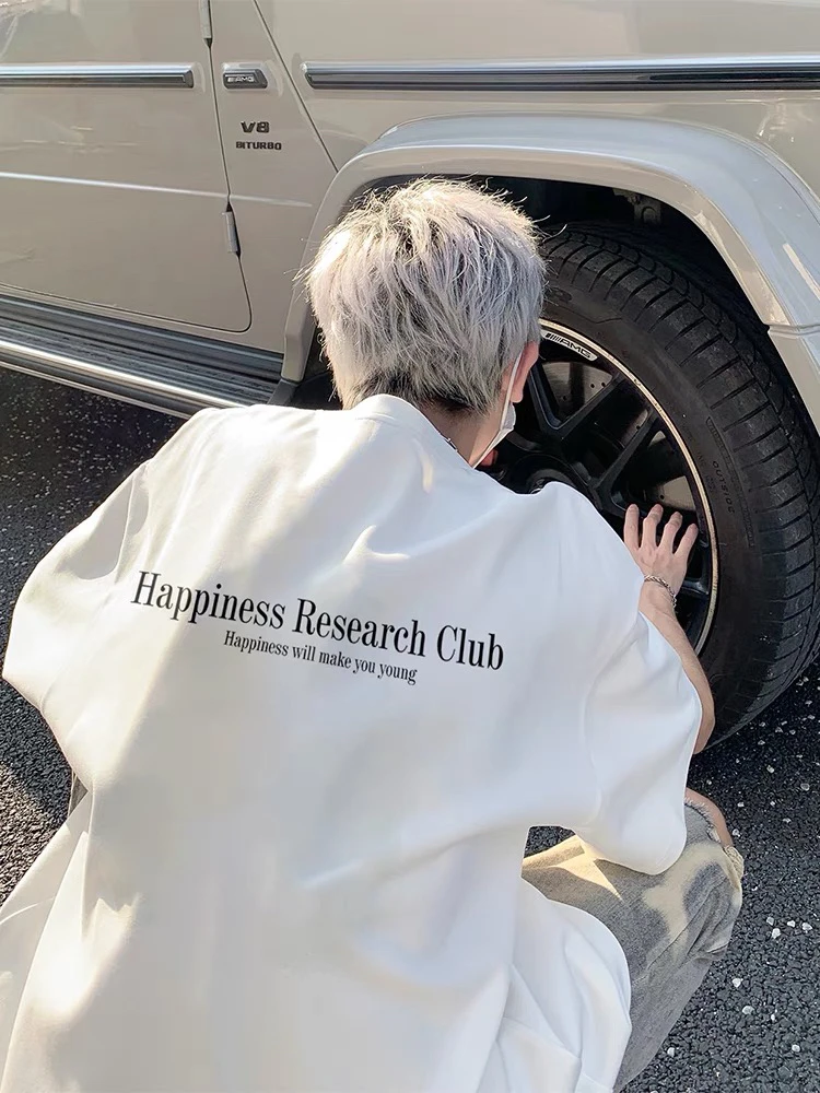 100%纯棉美式复古字母印花黑色短袖T恤男夏季新款宽松ins上衣外穿