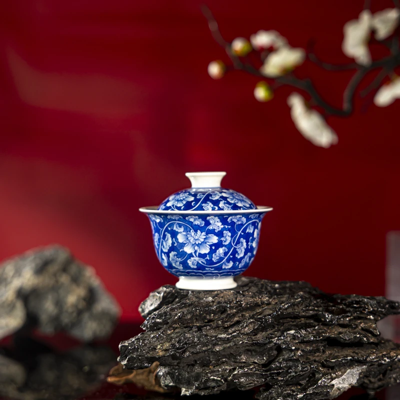 【墨舍柴窑】墨舍柴窑地皮缠枝盖碗 moshe1458