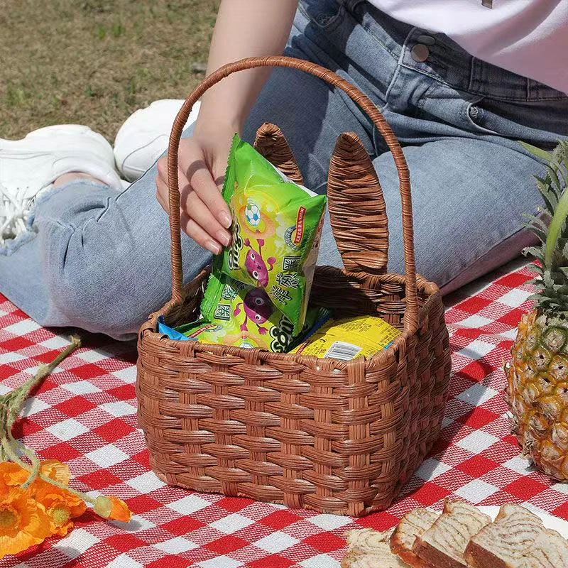 小兔子提篮纯手工编织车载手提储物买菜大容量户外