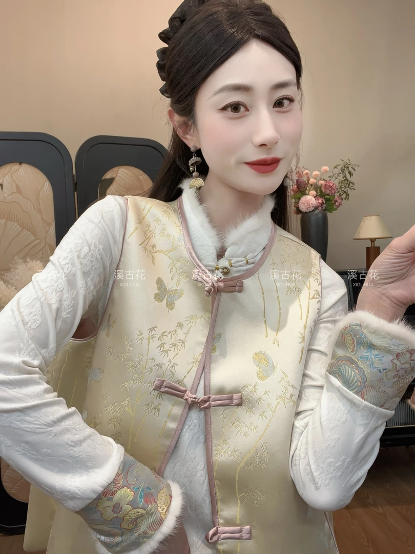 【竹溪】2025新中式薄款织锦马甲女高级时尚气质春款圆领