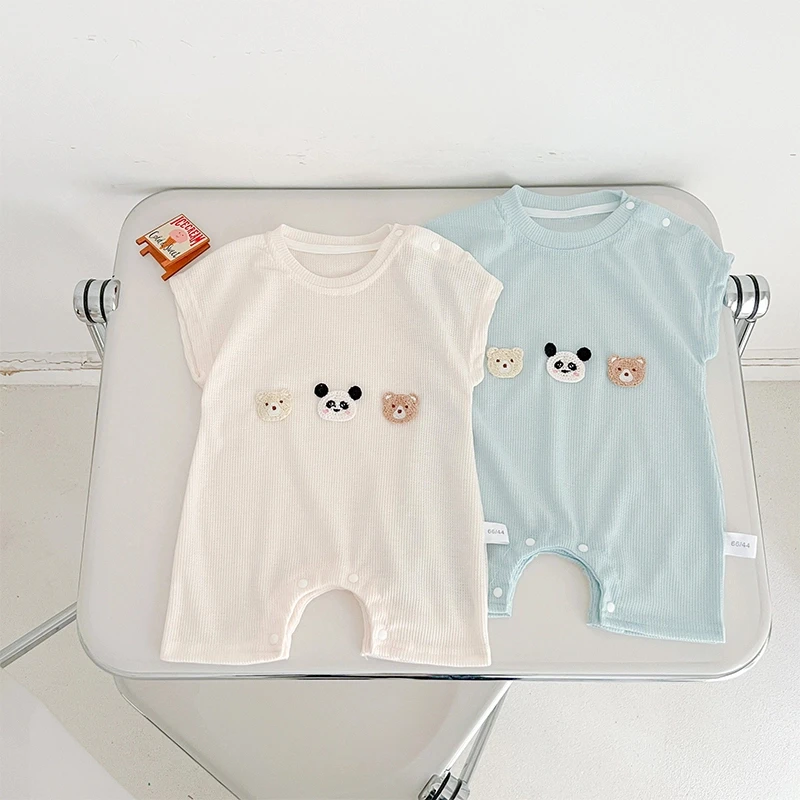 夏天新生婴儿衣服男宝宝连体衣夏季薄款短袖可爱超萌哈衣爬服夏装