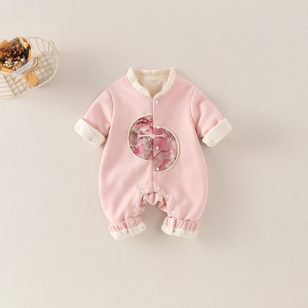 春秋季婴儿连体衣宝宝中国风哈衣爬服新生儿周岁满月百天两件套