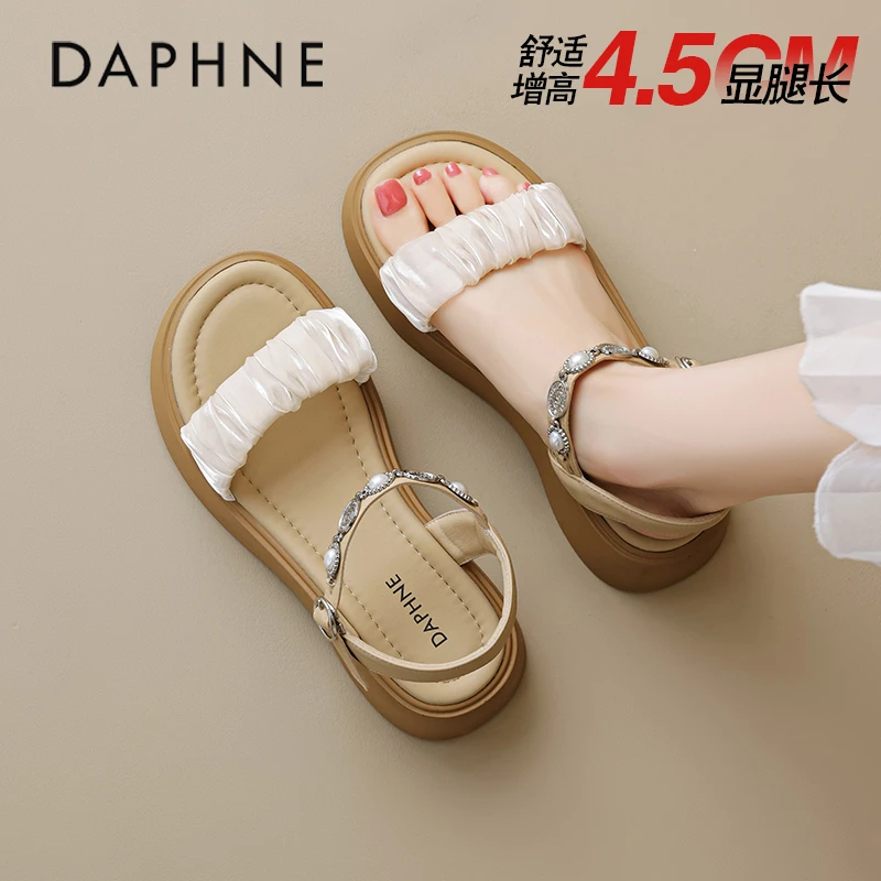 达芙妮配裙子厚底一字带凉鞋女夏季2025新款休闲时尚百搭沙滩鞋子