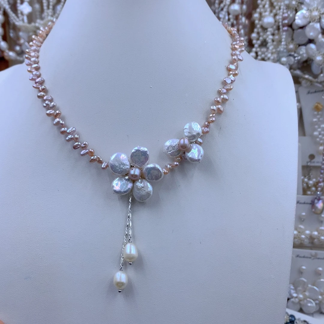 清***水银S925镶嵌项链耳饰淡水珍珠