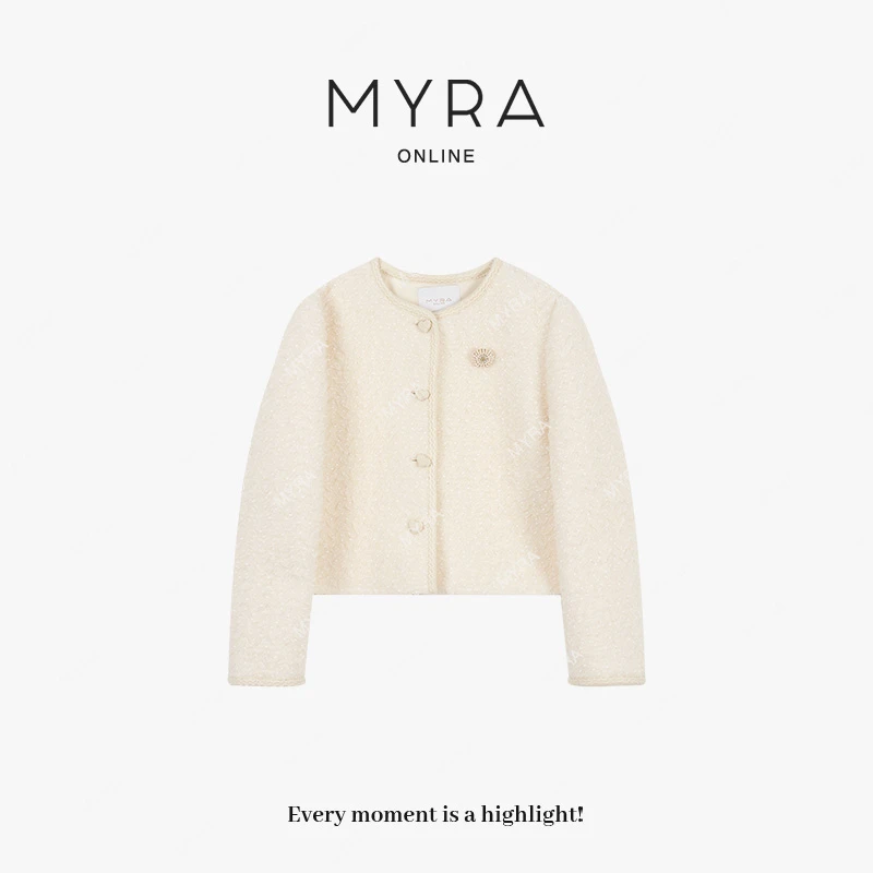 MYRA“心动”进口定制粗花呢纱线编织羊毛小香外套女XM025346