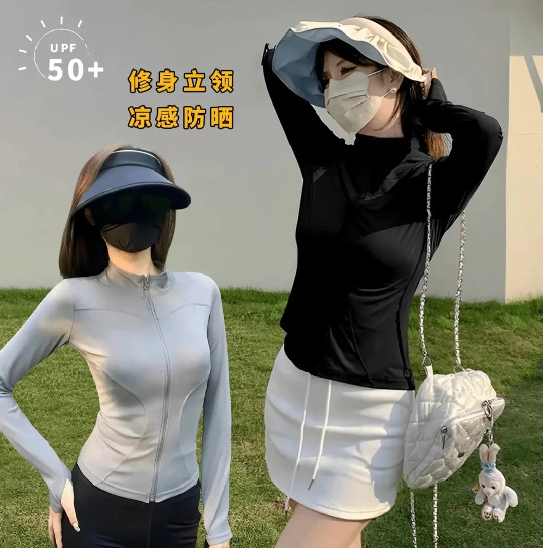 小野露露UPF50+夏季立领防晒衣薄款修身显瘦立领瑜伽服短款上衣J