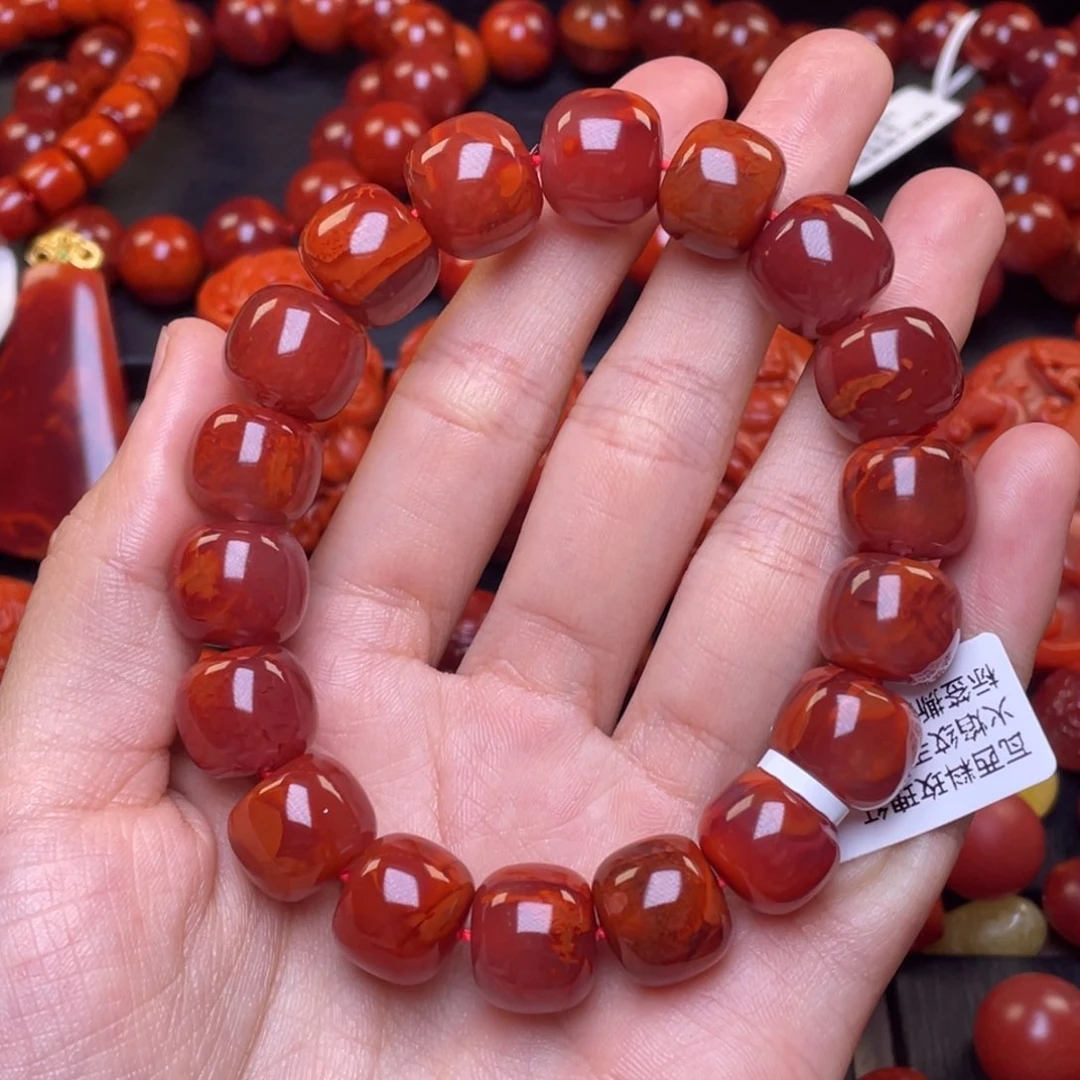 南红玛瑙其它未镶嵌y13mm瓦西牛血红火焰纹老型手串
