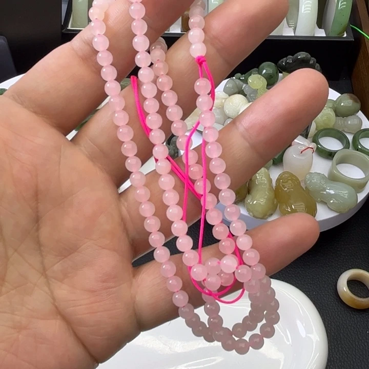 和田玉未镶嵌项链藕粉108