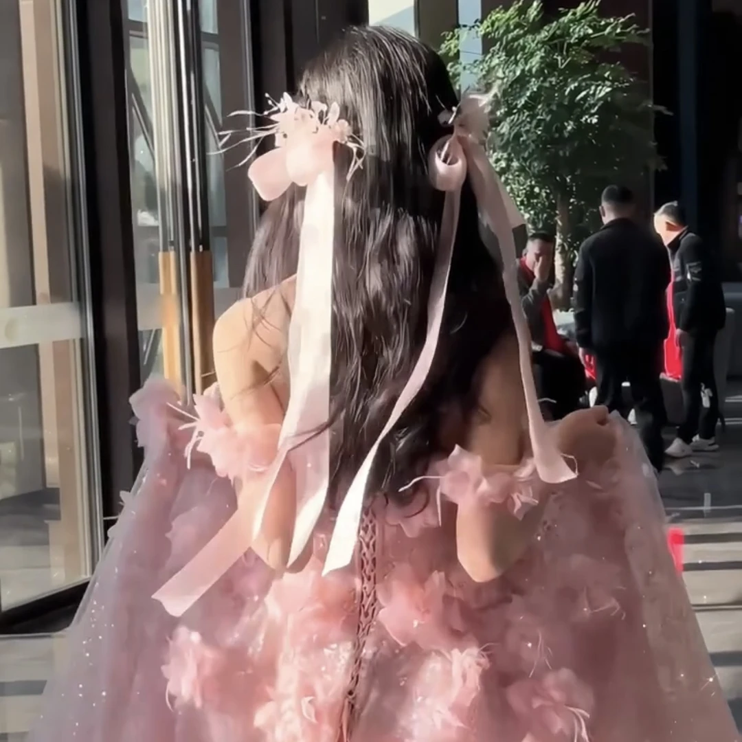 2847新款手工粉色蝴蝶结头饰新娘晨袍婚纱礼服配饰