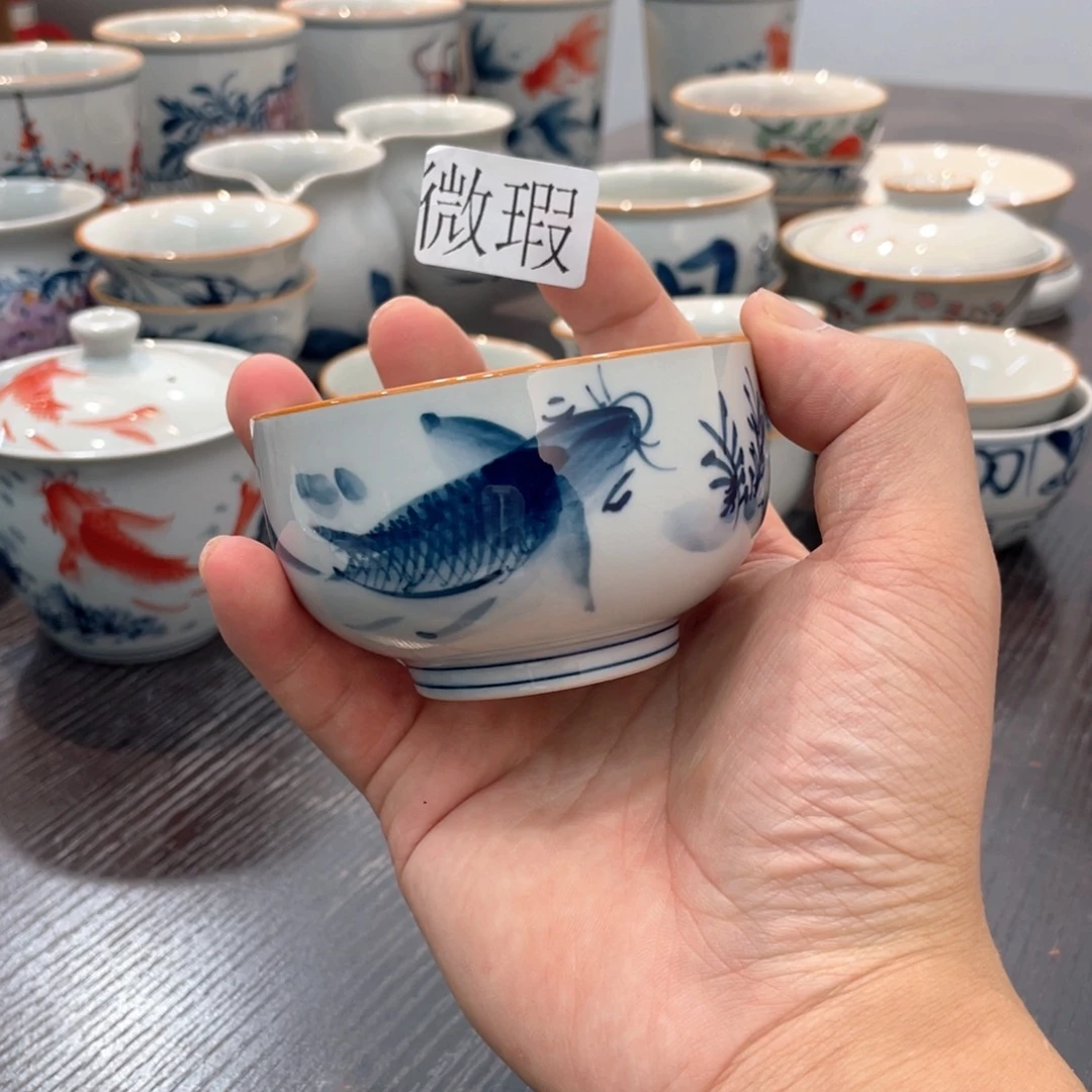 釉下手绘茶具微瑕直播间样品