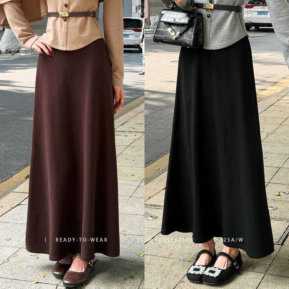 菜菜【西西里回忆】小个子秋冬高腰百搭显高显瘦保暖A字半身裙