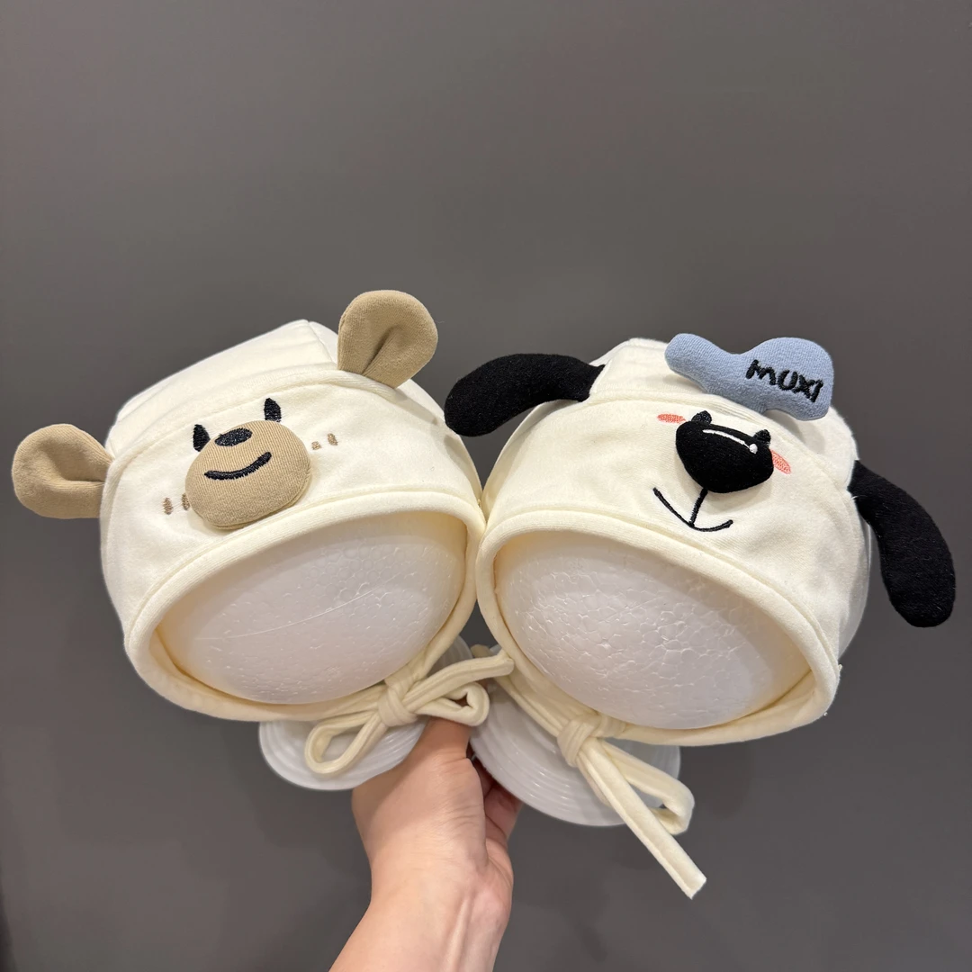 婴幼儿系带护耳帽春秋款小宝宝可爱小熊帽子新生儿保暖防风囟门帽