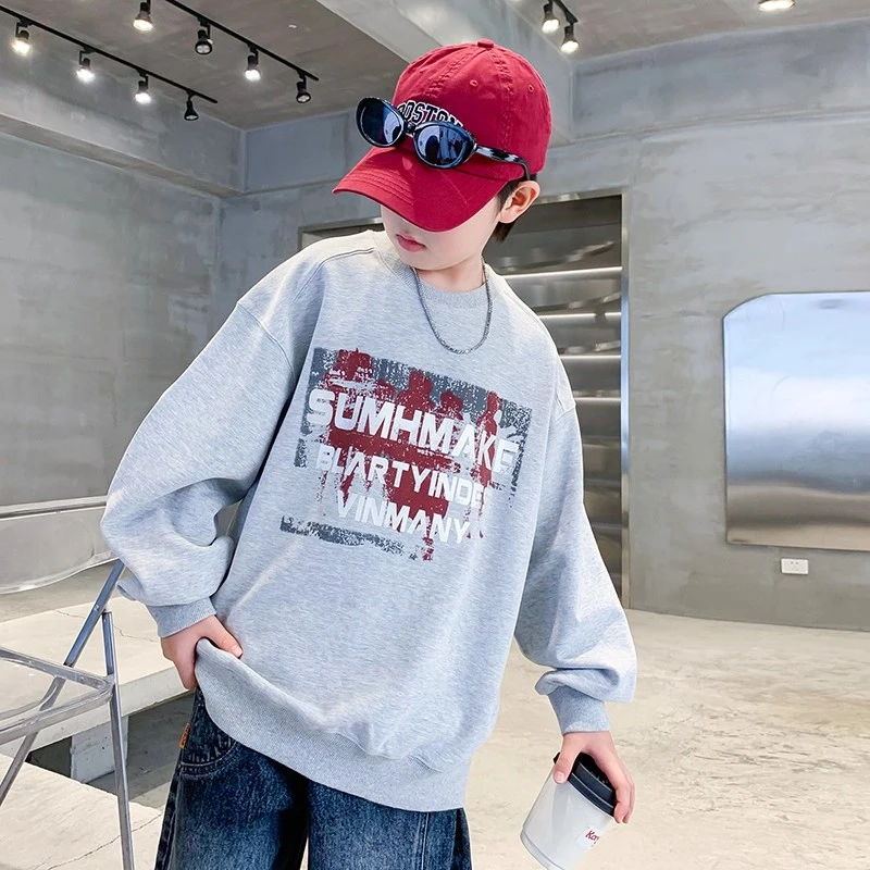 男童秋装卫衣时尚印花2025新款大儿童上衣春秋季韩版打底衫运动潮