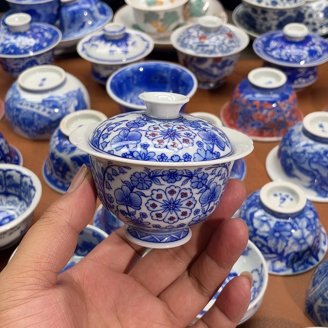 陶月楼 柴窑 兰花蝴蝶盖碗120Ｃｃ