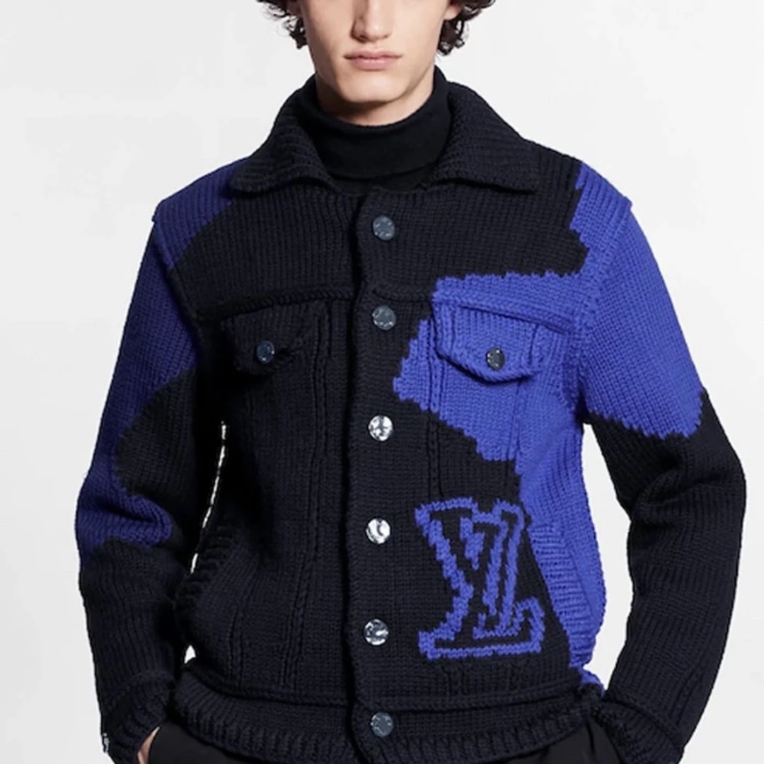 99新 LouisVuitton/路易威登 52578/黑蓝色LOGO重工毛衣外套/M码