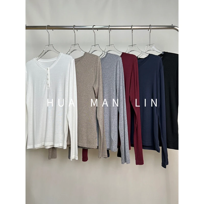 【花满林】六色圆领长袖净版绵羊毛打底上衣36577