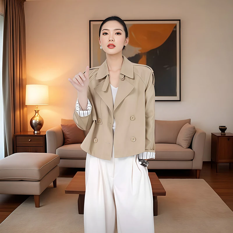 气质女春秋新款高级感设计师短款风衣外套女短英伦风上衣拼接气质