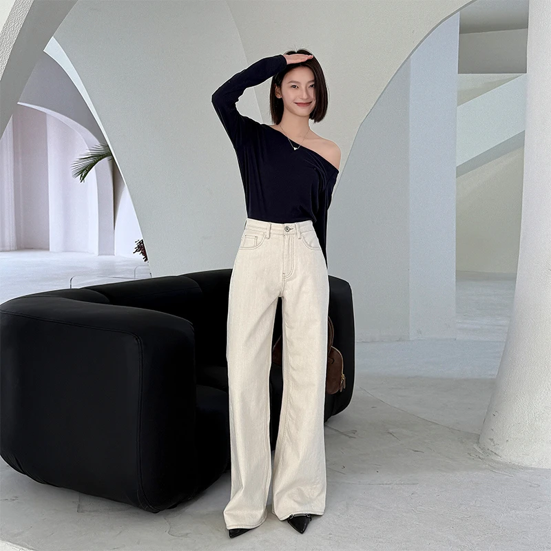 REDDRAGONFLY/红蜻蜓不掉色春夏宽松窄版显高显瘦直筒牛仔阔腿裤