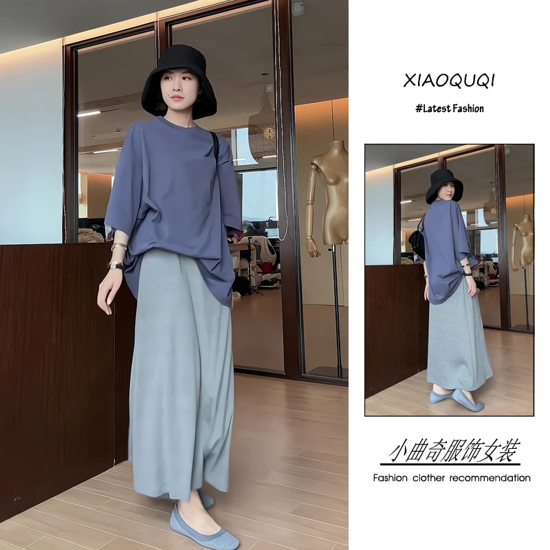 夏季流行穿搭一整套新款2025年韩版休闲风通勤宽松T恤半身裙套装