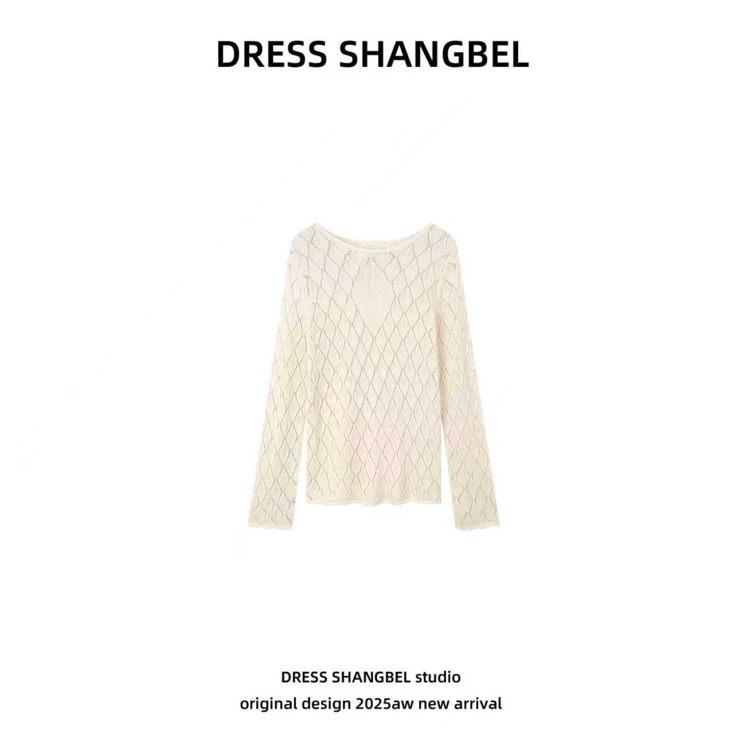 DRESS-秋季新款C18设计师高级感时尚菠萝纹菱格圆领长袖5835H