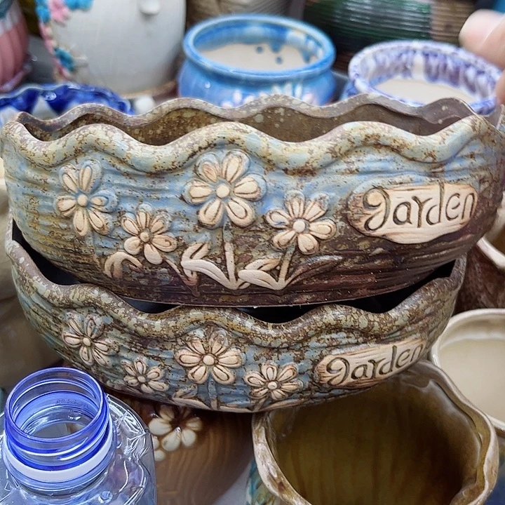 多肉绿植陶瓷花盆9.9包邮，有孔