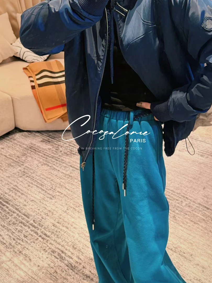 韩彬彬"腰带卫裤"秋冬加绒日系叠穿腰带设计绵羊毛休闲卫裤3256-5