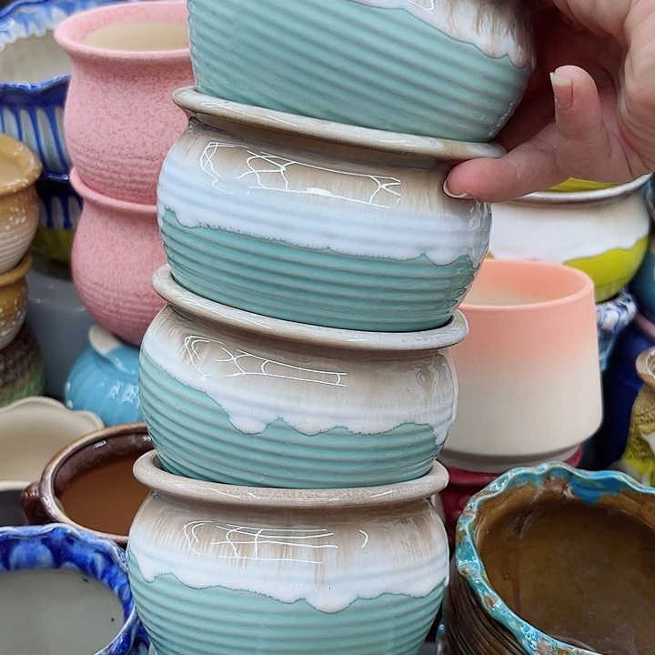 多肉绿植陶瓷花盆9.9包邮，有孔