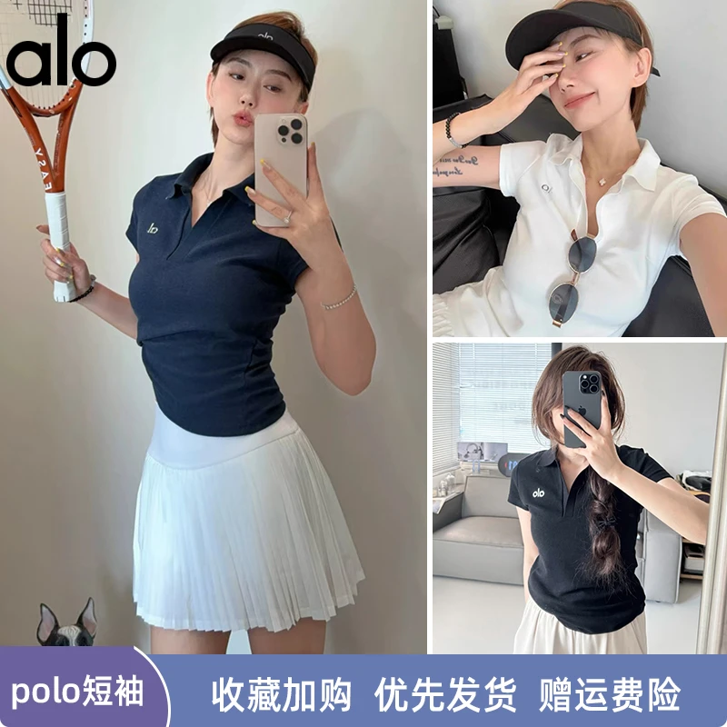 alo修身翻领老钱风T恤短款休闲百搭修身运动短袖POLO领25SS