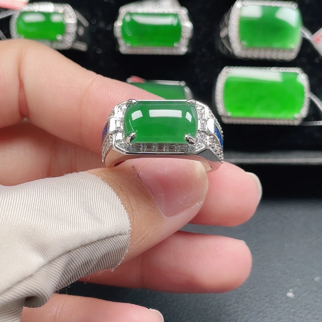 翡翠银S925镶嵌戒指天然A货翡翠没运费险3657