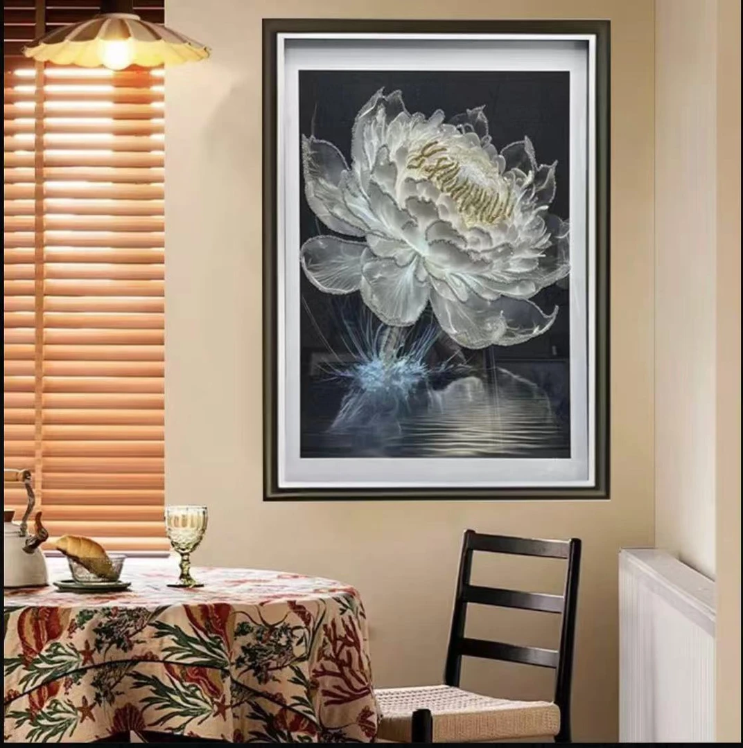 AX-001光影睡莲实物玻璃非遗鎏金画餐厅挂画客厅背景墙挂画捡漏1