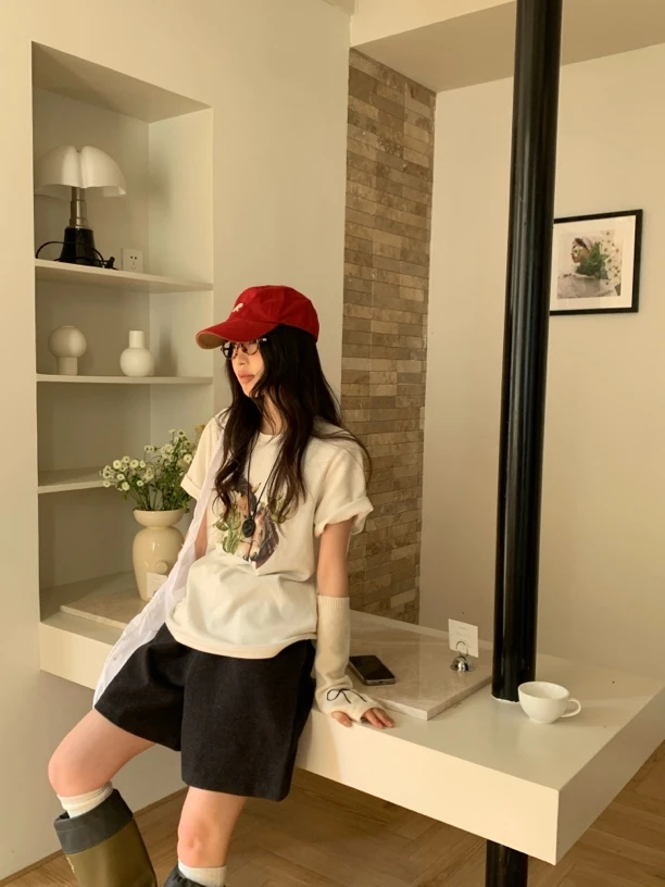 春日化雪～韩系百搭简约厚实短袖T恤显瘦时尚圆领洋气