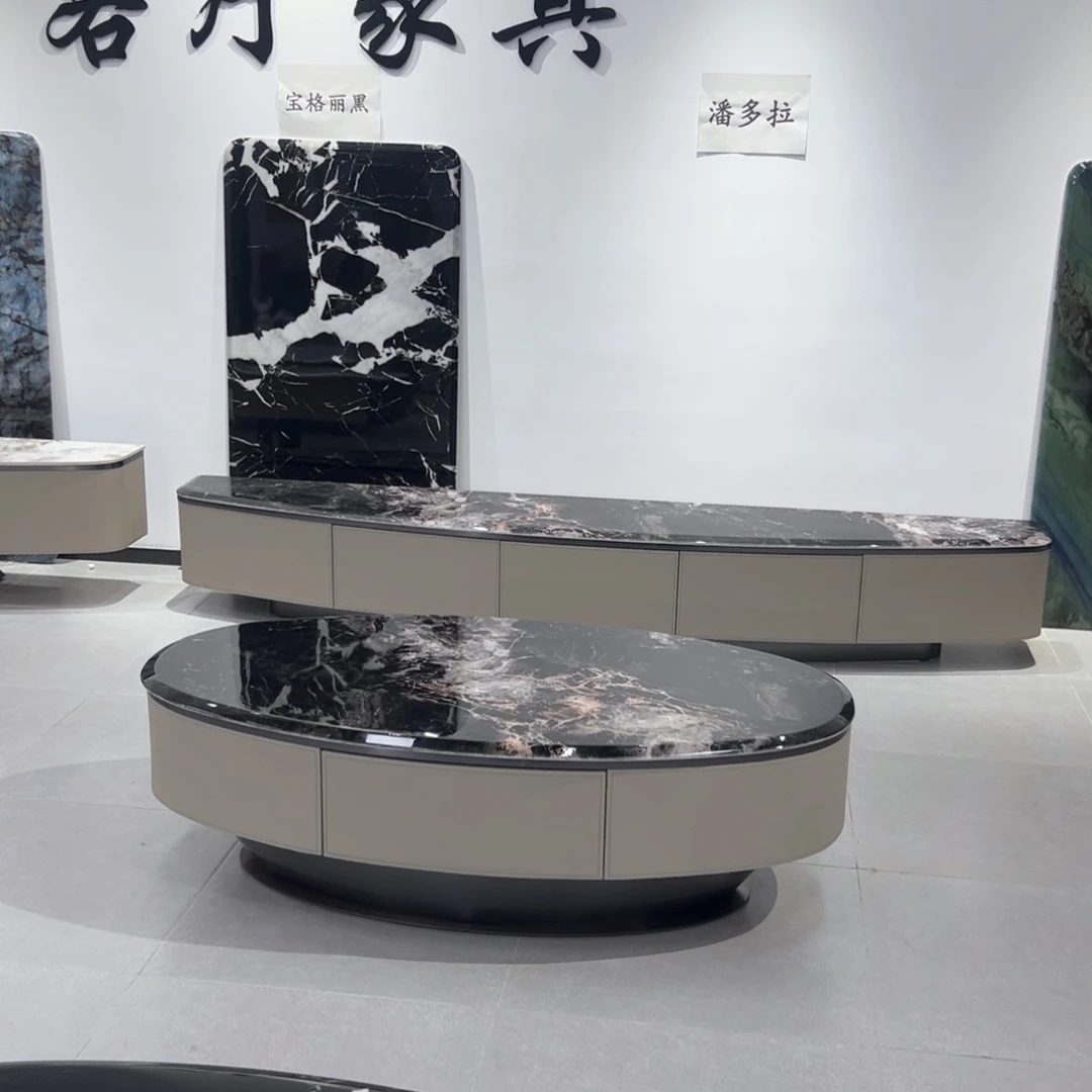 不锈钢M*y茶几加2.4电视柜潘多拉大理石台面