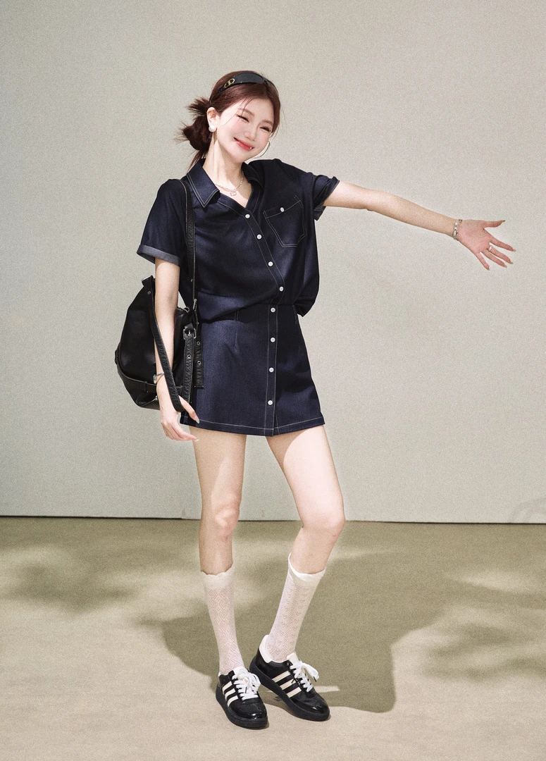 【芝士Cheese】无尽夏 时尚百搭静奢风通勤休闲工装牛仔上衣+半裙