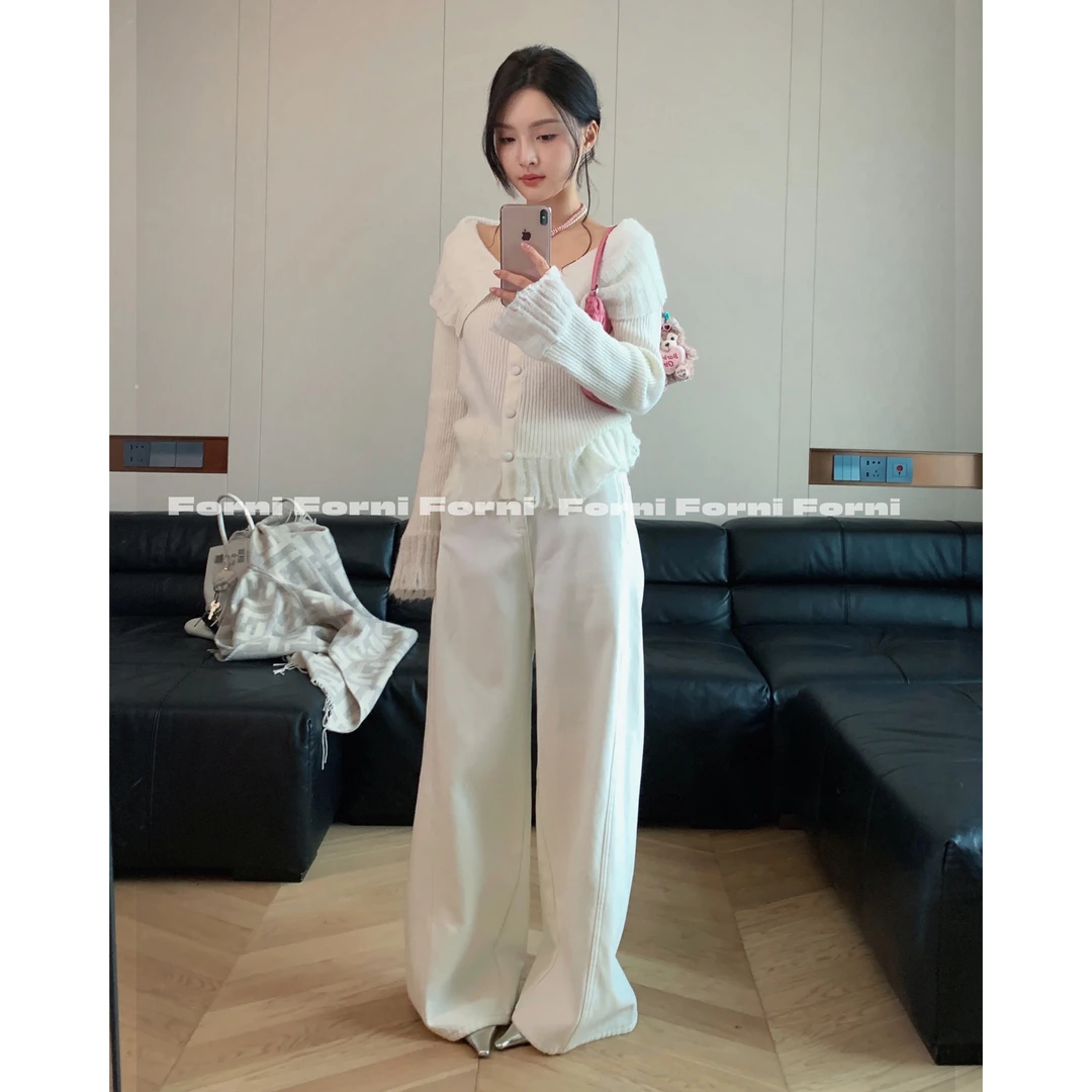 FORNI 夜阑蔷薇 翻领针织衫纯欲小众拼接绵羊毛上衣