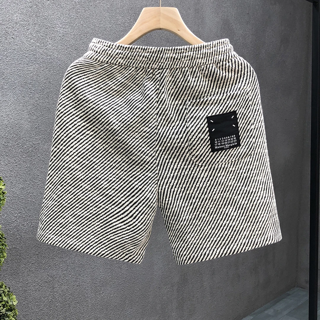 爆款撞色条纹短裤男潮牌外穿休闲五分裤2025夏季新款男士宽松中裤