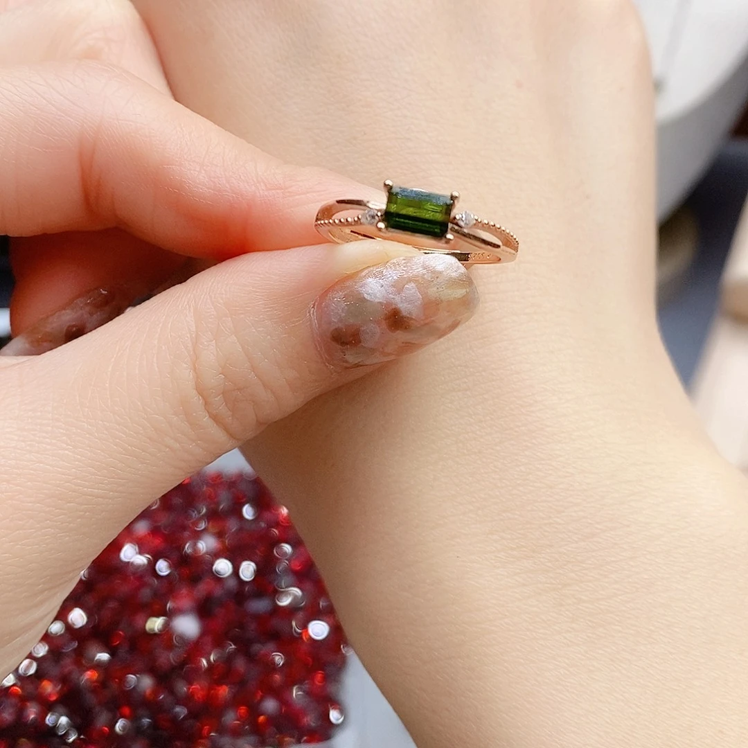 戒指碧玺银S925镶嵌戒指