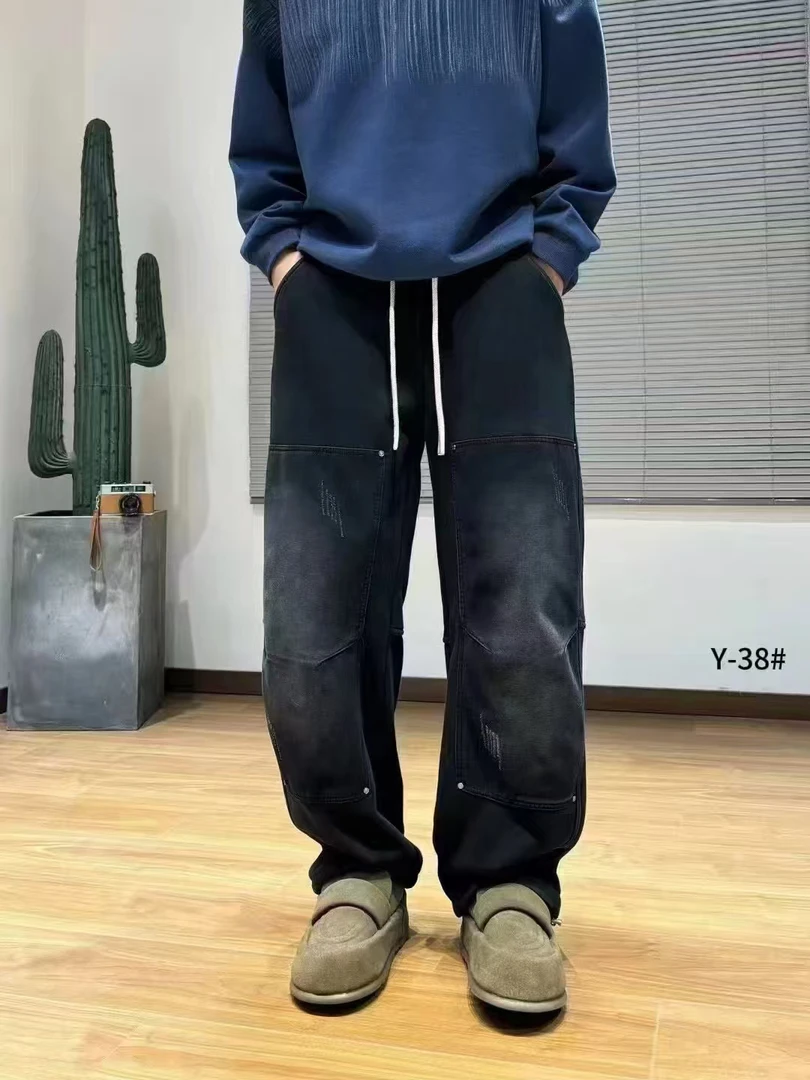 2025春秋冬季复古加绒牛仔洗水工艺时尚宽松直筒裤