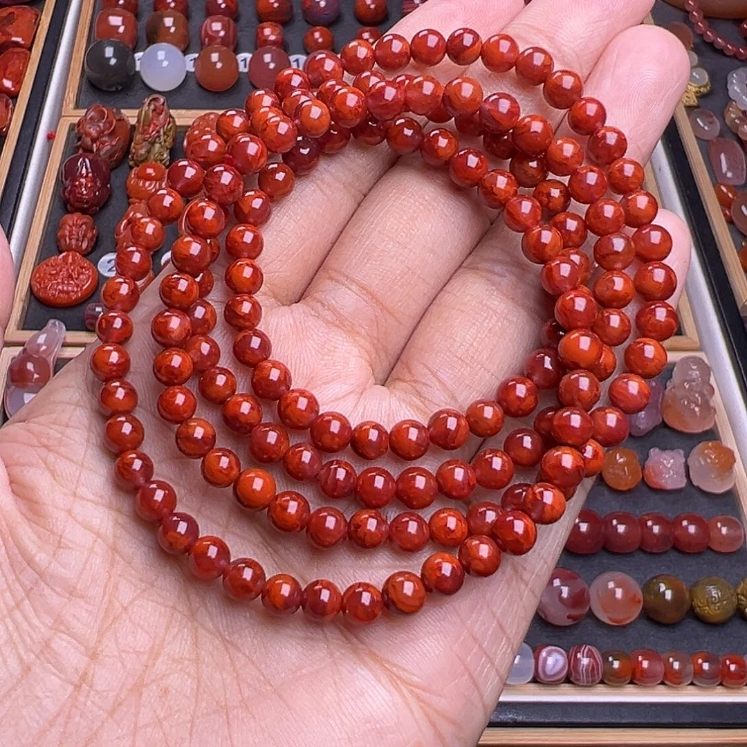 南红玛瑙未镶嵌珠宝奇石精美火焰纹108多圈5mm