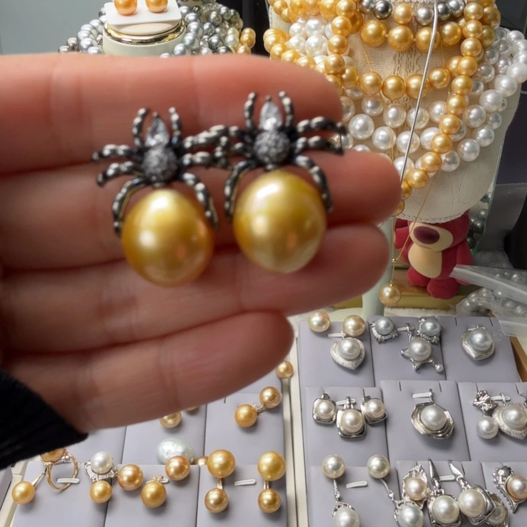 海水珍珠银S925镶嵌耳饰