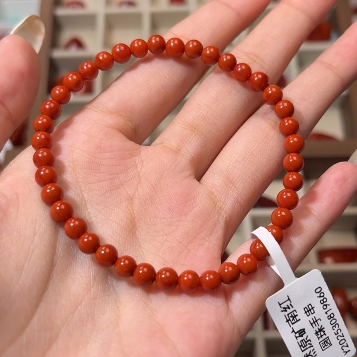 南红玛瑙未镶嵌手链原矿南红满色满肉柿子红5mm