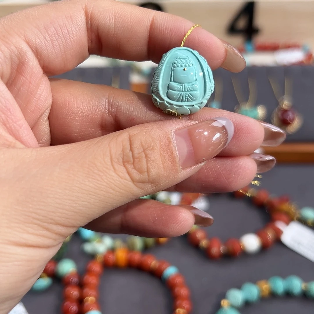 绿松石未镶嵌把件无相佛配饰