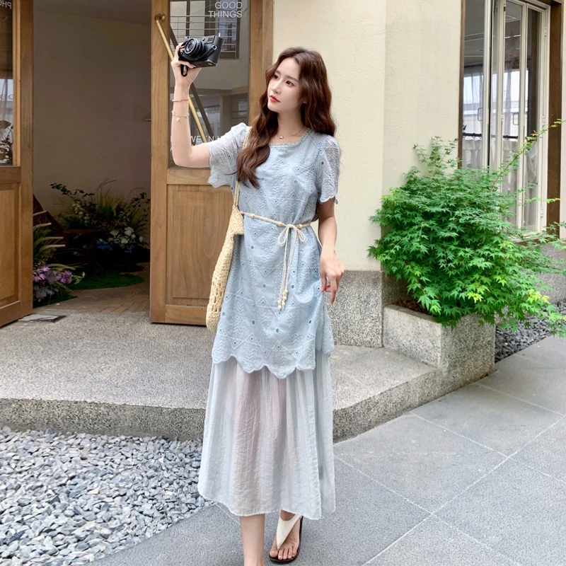 法式镂空氛围感连衣裙2025夏季新款优雅气质温柔风高级女神范裙子