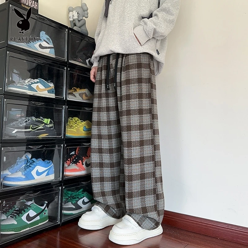 PLAYBOY/花花公子毛呢休闲裤男士春秋日系宽松慵懒风阔腿裤长裤