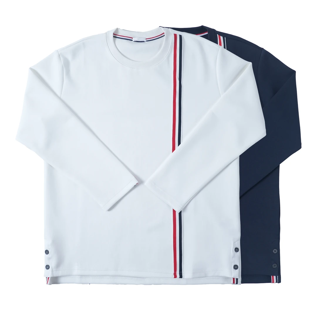 马丁叔叔 秋冬上新轻奢长条纹撞色打底长袖卫衣T恤 626