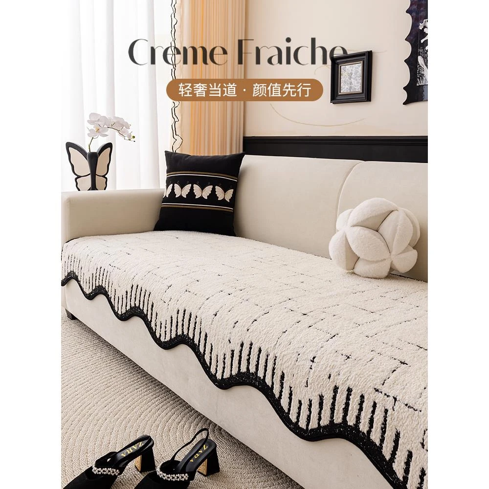 高级感皮沙发垫秋冬季2025新款毛绒一片式直排防滑坐垫子沙发盖布