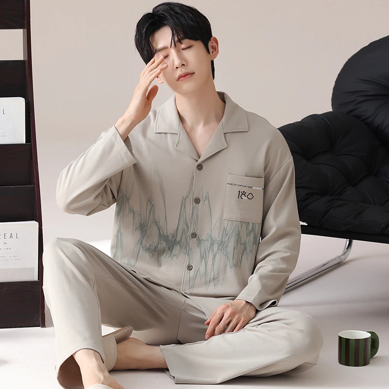 睡衣男士2024新款秋冬季纯棉长袖长裤高级感简约可外出家居服套装