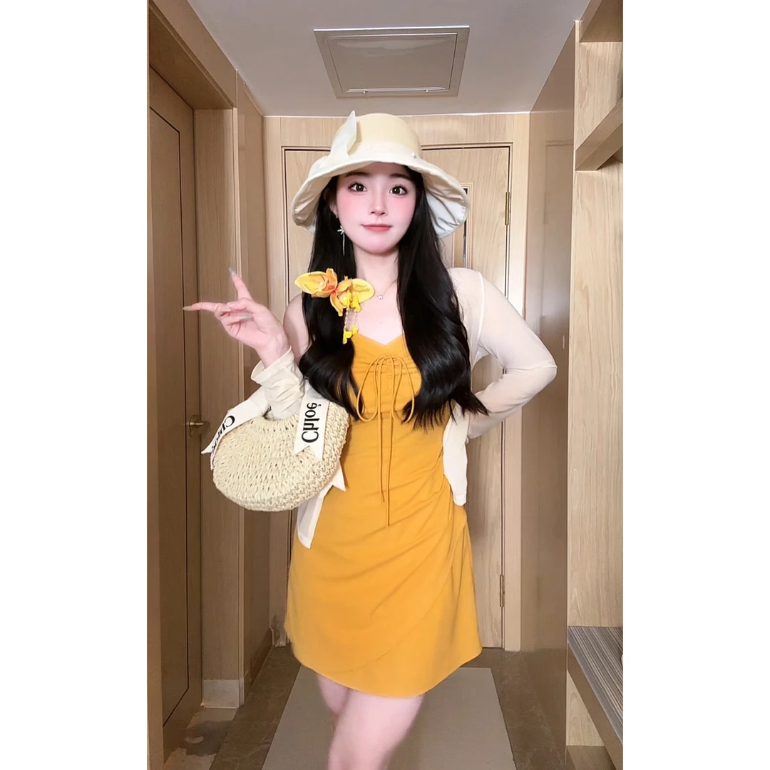 【现货】胖mm纯欲辣妹裙子两件套收腰显瘦气质吊带连衣裙05046