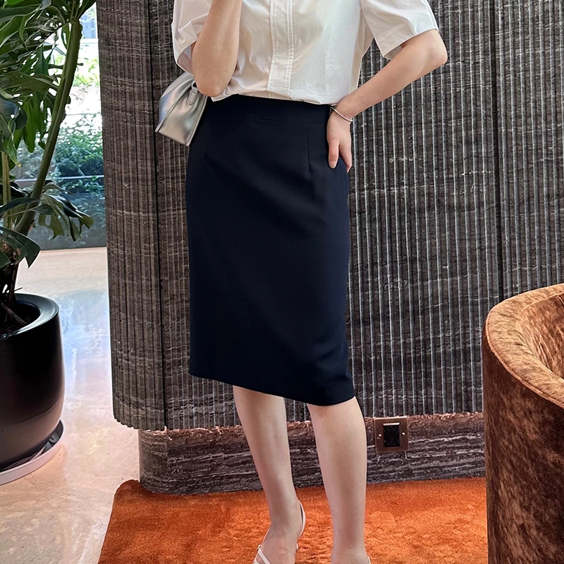 中长包臀裙常规藏青色直筒半身裙百搭职业正装黑色裙子