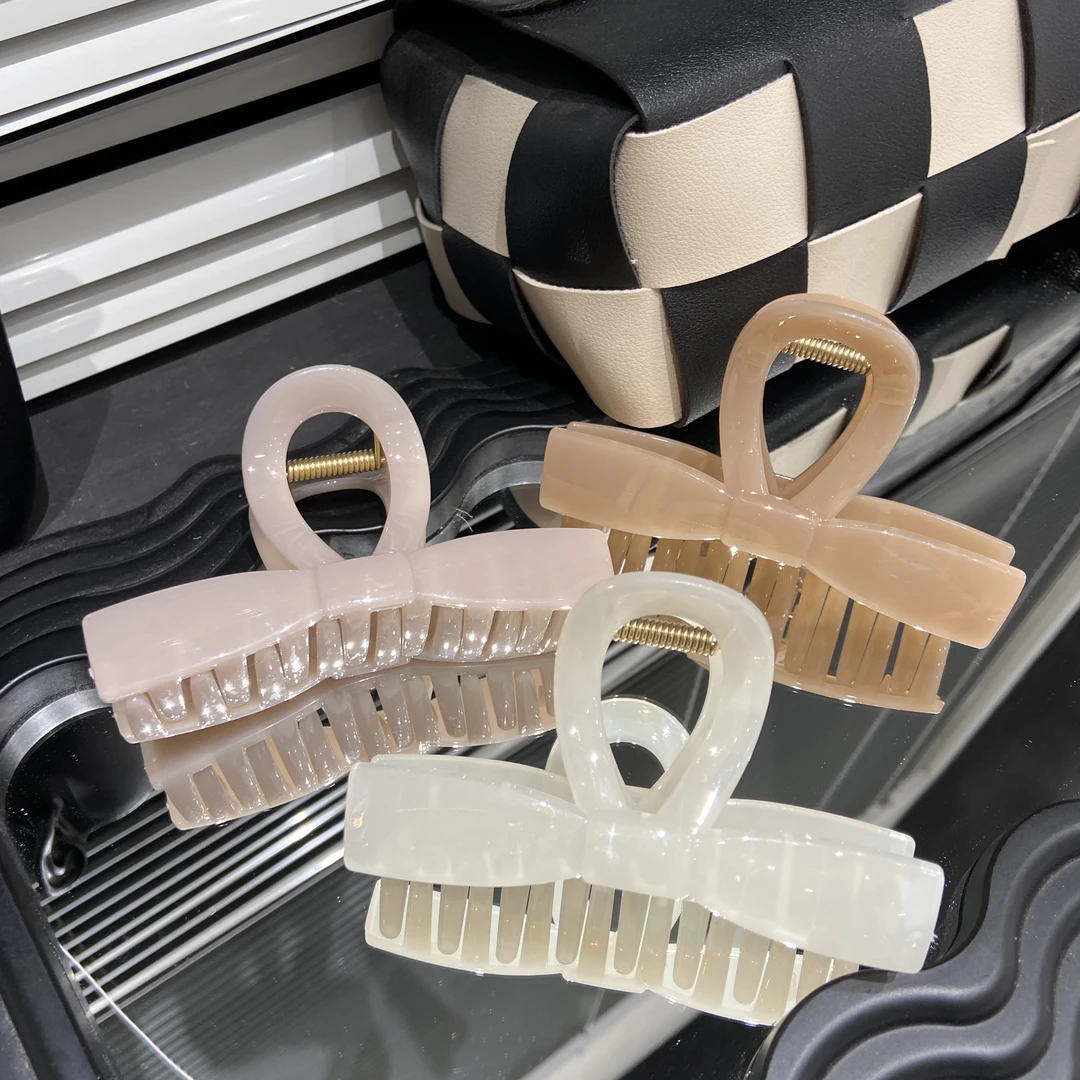 E4185 蝴蝶结复古8cm抓夹女2025新款鲨鱼夹后脑勺发量少爆款发饰